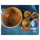 Wooden bowls, spoon and fork