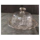 Vintage clear glass cheese dish with lid