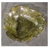 vvntage avocado green pressed glass candy dish