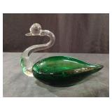 MCM emerald green and clear handblown art glass