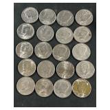 Kennedy halves coins 1971, 1989, 1971, 1997, 1971