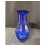 Cobalt blue glass vase with clear glass beads