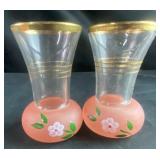 Pink bottom glass bases with gold trim