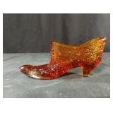 Fenton? amberina glass slipper daisies and