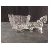 Vintage Jeannette Glass Clear Donkey with Cart