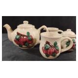 Vintage ribbed speckled stoneware tea set