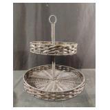 Black hand-woven wicker two-tier decorative tray