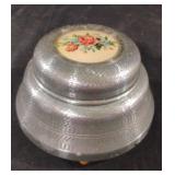 Vintage Aluminum Musical Powder Box with Rose
