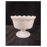 vintage white milk glass pedestal compote with lid