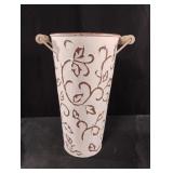 White metal decorative container 12" with handles