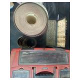 Keter toolbox, Jiffy kit, and three rolls of