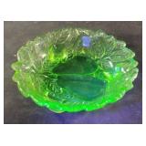 Vintage uranium green pressed glass footed bowl