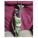 Vintage golf clubs and a bag