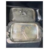 Silverplate tray with lid and vase