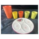 Tupperware cups and ceramic spoon tray with