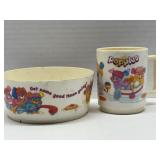 Vintage 1986 Popples Cup & Bowl