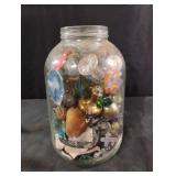 Mystery jar with Large green marbles, sea shells,