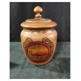 Vintage hand painted wooden jar with lid