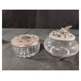 Glass trinket bowls with decorative silver plated