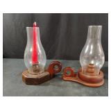 Vintage wooden chamberstick candle holders with