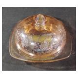 Vintage Jeanette Glass Floragold Covered Butter