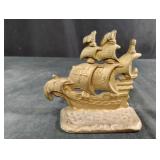 Vintage Gold Cast Iron Ship Bookend Nautical