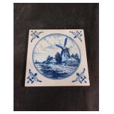 vintage blue and white Delft-style ceramic tile