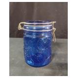 Vintage Cobalt Blue Glass Canister Jar Hinged Lid