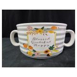 Blessed grateful happy soup bowl double handle