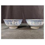Vintage Asian Blue Floral Footed Bowl Ceramic 5