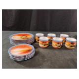Chikaramachi China sunset-scene saucers and cups