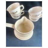 Pfaltzgraff Village Stoneware mugs and pourer