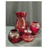 Ruby Red vases and candle holder