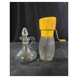 vintage manual nut, spice, or herb grinder, glass