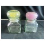 Two vintage square glass apothecary or spice jars