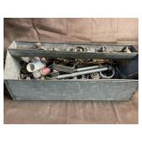 Tin tool tray and contents