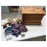 Wooden Toy Chest w/ Vintage Dolls
