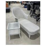 White Whicker Lounge Chair w/ Side Table