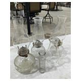 Box of Vintage Oil Lamps / Globe