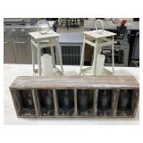 Deco Lanterns / Wood Box w/ Jars