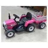 Pink Electric Ride-On Tractor w/ Trailer (powers