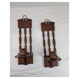 2 Vintage Wooden Candle Sconces
