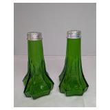 Vintage Green Glass Salt Pepper Shakers