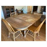 Oak Pedestal Dining Kitchen Table & Chairs