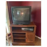 TV Stand, Box TV and Phillips VHS Player
