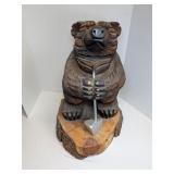 Hand Carved Wooden Golf Bear 1997