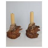 Herrero 1989 Mountain Man Wood Candlesticks