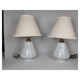 Pair Vintage White Milk Glass Table Lamps 70