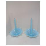 Fostoria Heirloom Blue Opalescent Candle Holders