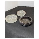 3pc Glass Hobnail Trinket Trays Dishes